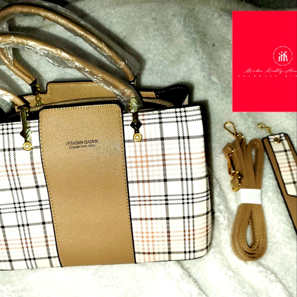 Tan Plaid Patterned Handbag